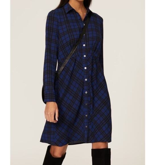 THAKOON Collective Blue Plaid Print Button Front Long Sleeves Shirt Dress Size 2 - Picture 1 of 12